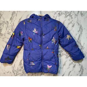 Wonder Nation Girls Sz 6-6X Hooded Puffer Jacket Star Print & Faux-Fur Lining